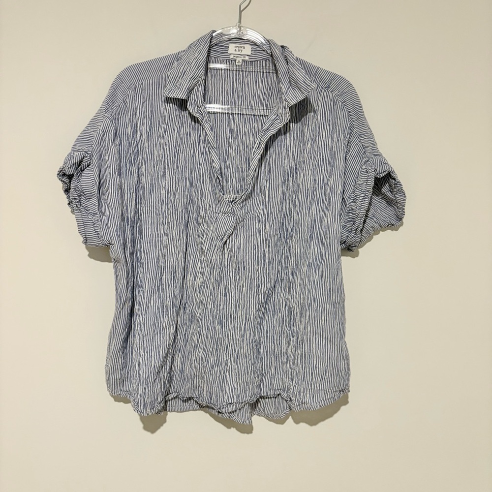 Crown & Ivy Popover Fit Lightweight Shirt Crinkle Buttons Down Back blue medium - Picture 1 of 4